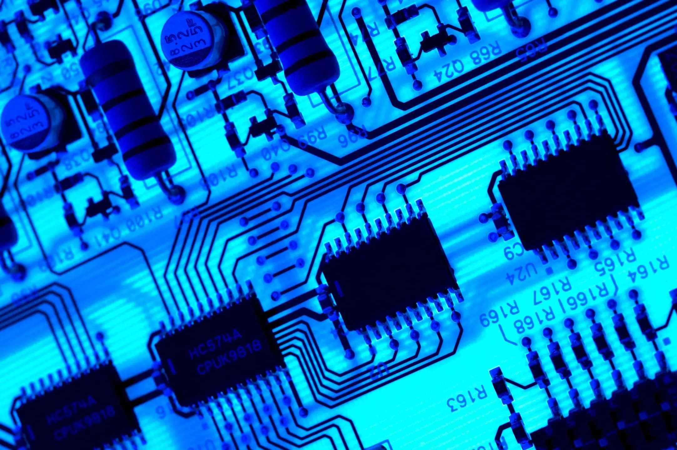 Blue circuitry representing connected AI systems